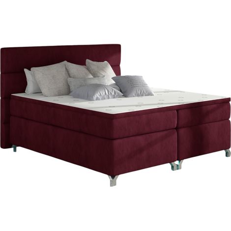Lit boxspring 160x200 tissu bordeaux Mador (1/5)