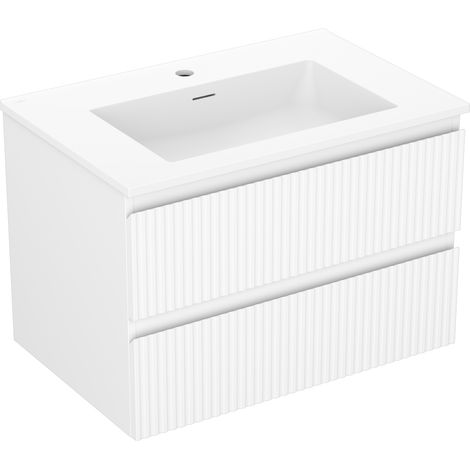 Mexen Rivel mobiletto da bagno 70 cm con lavabo Otis, 2 cassetti, scanalato, bianco opaco - 91A20-07047-2-BFF01-W18M01 (1/5)
