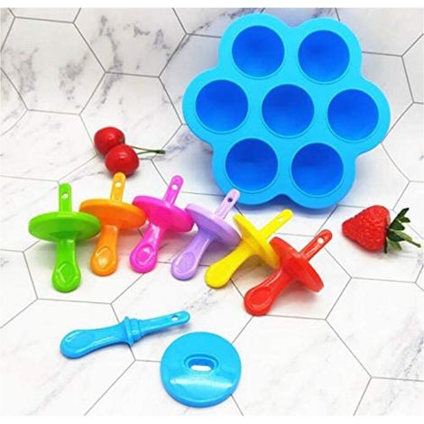 Vente de liquidation : 1 ensemble de moules à glaçons en silicone à 7 trous, moules à sucettes glacées à faire soi-même, moules à gâteaux glacés colorés, brevet de conception britannique. (1/5)