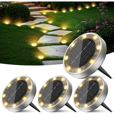 Lumiere Solaire Au Sol Lot de 4, Lampe Solaire Exterieur Jardin 8 LED, Étanche Spot Solaire Extérieur pour Chemins Allée Pelouse Terrasse Cour Piscine[Blanc Chaud] (1/5)