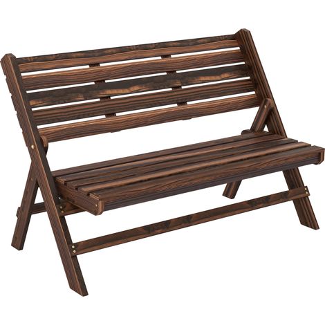 Outsunny Panchina da Esterno 2 Posti in Legno Carbonizzato, 122x63x83 cm