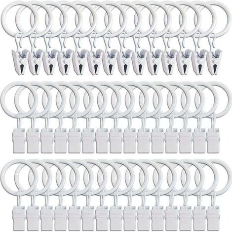 pair 45PCS Anneaux à rideaux avec pinces - blanc, pinces à rideaux solides, crochets de fixation pour tringle de tension, crochets décoratifs pour rideaux et cadres de fenêtres à trou métallique I.D (1/4)