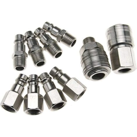 Kit de 10 raccords pour conduite d'air de style européen, pièces pour compresseur d'air, raccords filetés 1/4 pouce BSP, kit d'accessoires de connexion de tuyau. (1/4)