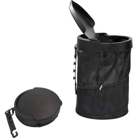 Cubo de basura plegable universal para coche, portátil, multiusos, con tapa para coche y viajes, color negro