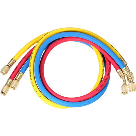 Ensemble de 3 manomètres universels 1/4" SAE pour réfrigérant R12, R22 et R502, avec tuyaux de charge tricolores pour systèmes de climatisation et de chauffage. (1/5)