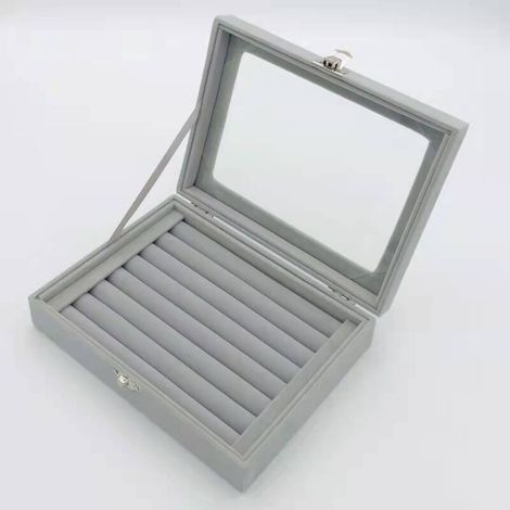 7-Slot Jewelry Box, Portable Ring Storage Box for Women, Jewelry Organizer for Necklaces, Bracelets, Earrings, and Rings (Gray) (1/5)
