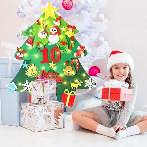 Sapin de Noël en Feutrine pour Enfant, Feutre Arbre de Noël DIY avec Ornements détachables, Décoration de Fête de Noël (1/4)