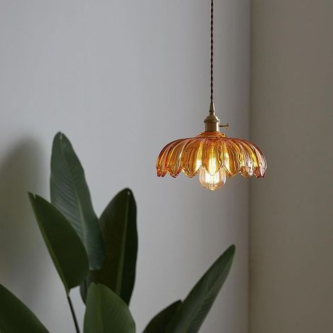 – Lustre industriel rétro en verre ambre – Plafonnier E27 pour salon et salle à manger – Luminaire décoratif moderne (1/5)