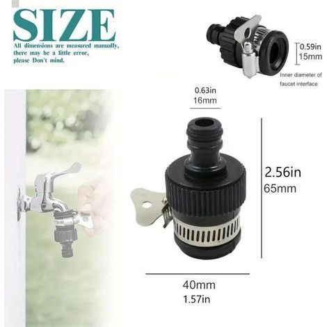 2 Pièces Adaptateur Universel de Robinet pour Tuyau d’Arrosage et Piscine, Connecteur en Caoutchouc et Laiton avec Poignée Métallique, Compatible Robinets Cuisine, Machine à Laver et Jardin (1/4)