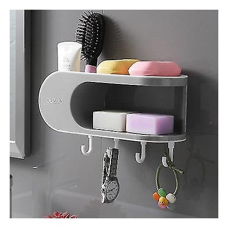 Porte-savon gris pour salle de bain avec boîte de rangement antidérapante - Boîte à savon étanche et accessoires de salle de bain (1/5)