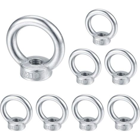 M10 écrou à oeil, anneau de levage boulon à œil, acier inoxydable 304 écrou de bague, piton à visser ecrous - 8 Pcs (1/5)
