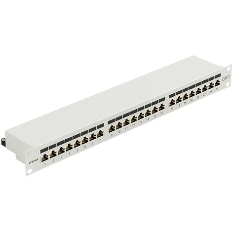CAT 7 Patch Panel 24 Port - 19" Rack Mount - Shielded RJ45 Server Mount - Shielded Network Patch Panel for Gigabit Network Switch - Light Grey (1/5)