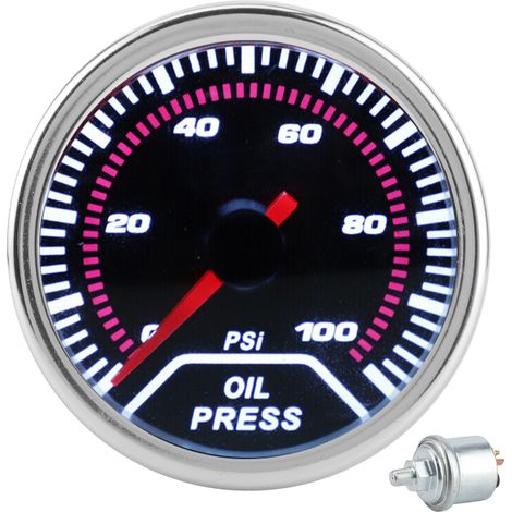 52 mm/2 Zoll LED-Öldruckanzeige 0–100 psi mit Sensor, geeignet für 12-V-Fahrzeuge mit 4/6/8 Zylindern