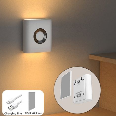 Veilleuse détecteur de mouvement – LED – Lumière chaude – Rechargeable – Autocollante – Placard et chambre – 0,7W (1/5)