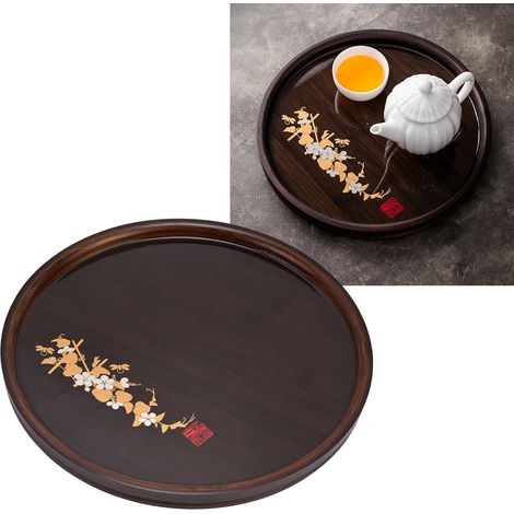 Kleines, rundes Teetablett aus Bambus und Walnussholz, ideal für die Zubereitung von trockenem Tee zu Hause. Kreative Untertasse aus japanischem Kunstharz im Kung-Fu-Stil. (1/5)