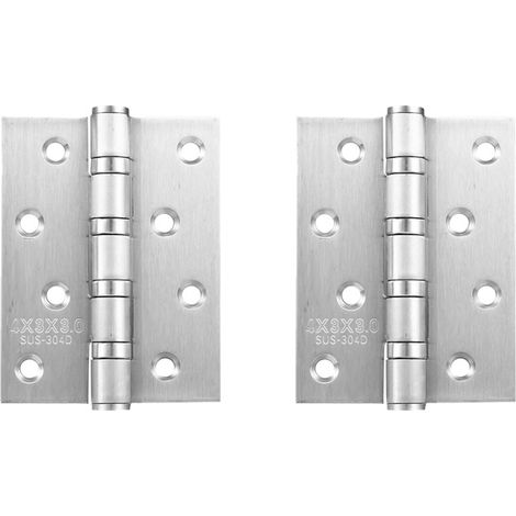 Lot de 2 paumelles charnières inox brossé 100x75 mm épaisseur 3 mm, 4 pouces, rotation fluide pour porte en bois intérieure (1/5)