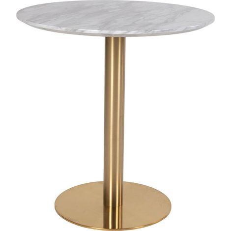 Tavolo da pranzo Bolzano con piano effetto marmo e base ottone, ø70×75 cm (1/5)