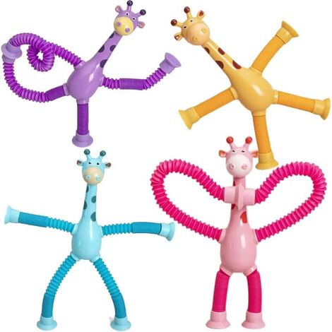 Lot de 4 girafes télescopiques à ventouse, jouet girafe transformable en tube télescopique - Sans lumières (1/4)