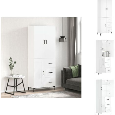 Sideboards - Living Highboard Weiß 69,5x34x180 cm Holzwerkstoff (1/5)