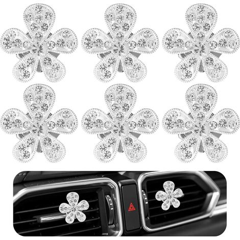 CCYKXA 2,9 cm große, 6er-Set Auto-Lufterfrischer-Clips in Gänseblümchenform – Accessoire für den Innenraum – Glitzernde Gänseblümchen – Lüftungsschlitz-Clips fürs Auto – Dekoration für den Innenraum