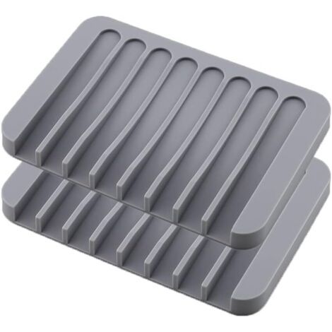 Lot de 2 porte-savon en silicone antidérapant pour salle de bain, douche, cuisine, savon, éponge (gris) (1/5)
