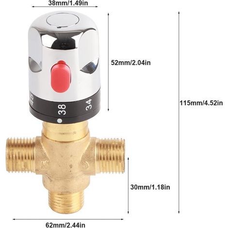 Vanne Mélangeur Eau Chaude Froide Robinet mitigeur thermostatique en laiton solide Robinet température fixe pour lavabo Cuisine Salle de bain Toilette G1/2 35-45℃ 15mm (1/3)