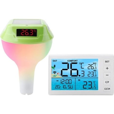 Thermomètre de piscine solaire, jauge numérique LED, design étanche, affichage numérique vert (1/2)