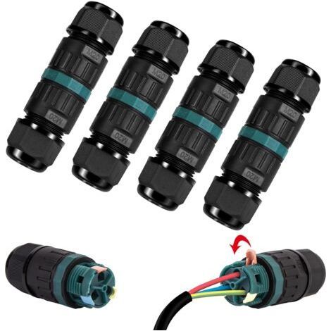 AIDUCHO Pack de 4 conectores eléctricos impermeables IP68 - Conector de 3 pines para cables de 5-12 mm de diámetro, caja de conexiones para exteriores, ideal para jardín y uso subterráneo. (1/4)