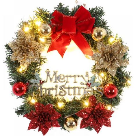 Guirlande De Noël Artificielle Avec Lumières Led - 30 Cm Ou 40 Cm - Fonctionne Sur Piles - Pour Porte D'Entrée Mur Cheminée - 1 Pièce (1/5)