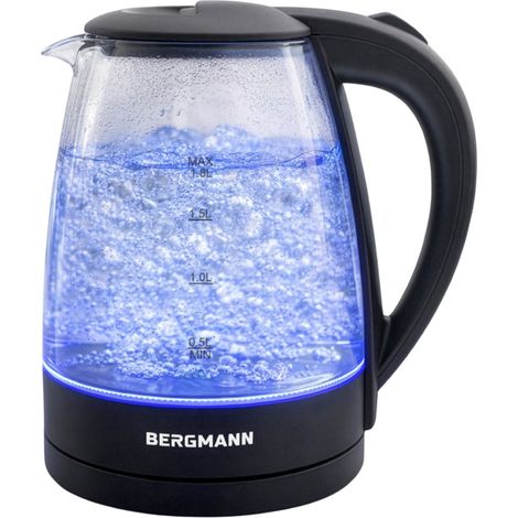 BERGMANN ZH001 Wasserkocher aus Glas, 1,8 l, 2200 W, schwarzer Sockel, Farbe N