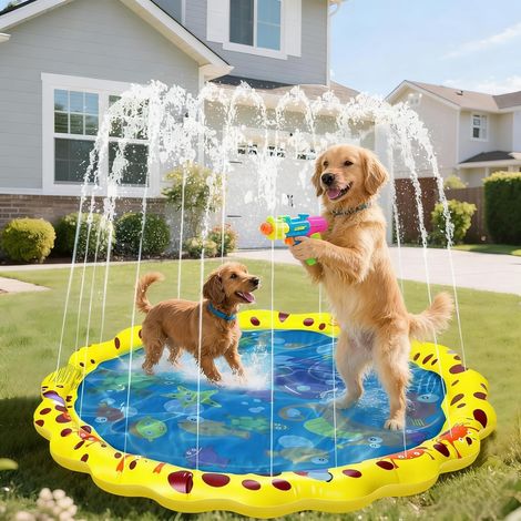Piscine pour chiens, 100 cm, jeux aquatiques pour enfants, d'extérieur, pliable et portable, en PVC, piscine pour chiens robuste avec rebords anti-éclaboussures et revêtement antidérapant, toboggan aq (1/5)