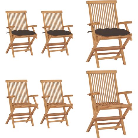 Chaises de jardin avec coussins taupe lot de 2 Bois teck massif - Chaise De Jardin - Fauteuil De Jardin - Mobilier De Jardin - Terrasse - Jardin - Home & Living (1/5)