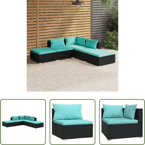 Gartenlounge -  5-tlg. Garten-Lounge-Set mit Kissen Poly Rattan Schwarz (1/5)