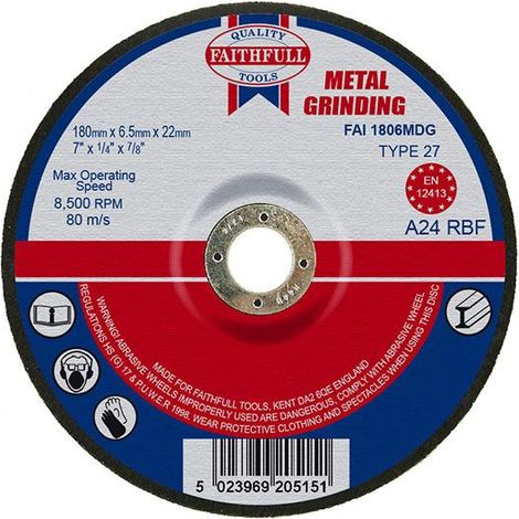 Faithfull Depressed Centre Metal Grinding Disc 180 x 6.5 x 22.23mm FAI1806MDG (1/3)