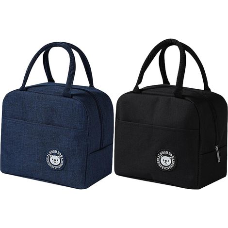 2 Pièces Sac Isotherme Repas, Ssac à Lunch Isolé, Petit Sac Lunch Box, Llunch Bag Isotherme, Petit Panier Repas pour pour Adults Enfants École Bureau Pique-nique (Noir & Cyan Tibétain) (1/5)