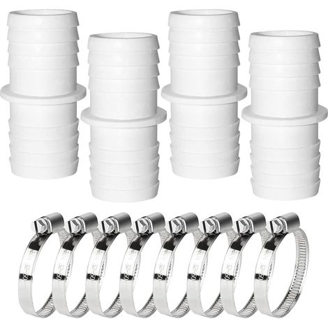 4 Stück 38 mm bis 38 mm Schwimmbad-Schlauchanschlüsse mit 4 Stück Edelstahl-Schlauchklemmen