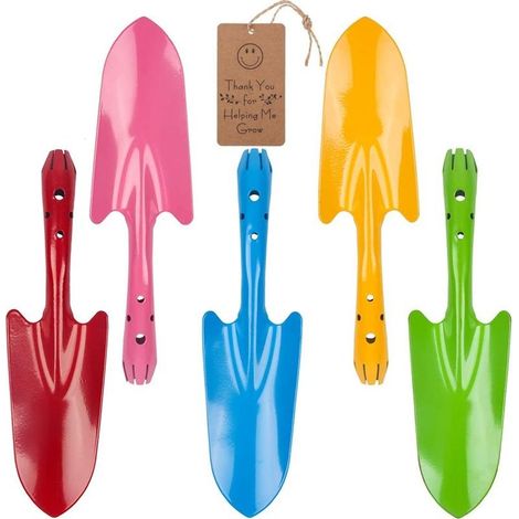 Mini pelles à main colorées en métal pour la plantation, le creusement et le repiquage du sol des fleurs - Cadeaux de jardinage pour les enfants (lot de 5) (1/5)