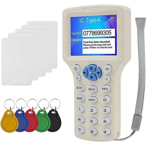 Lecteur de cartes à puce RFID NFC + 5 porte-clés/duplicateur de cartes RFID 125K 13,56 MHz, programmateur et graveur de clés IC/ID RFID (1/5)