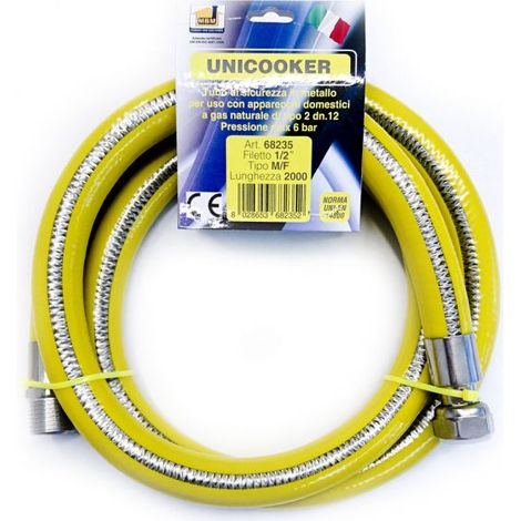 Manguera flexible de gas cocina 2 mt 1/2" EN 14800 UNICOOKER M/F CE EN 14800 L 200 cm