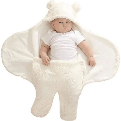 Couverture DEmmaillotage pour Bébé Unisexe, Gigoteuse Emmaillotage Capuche pour Bébé 0-3 mois(Blanc) 62cm (1/4)