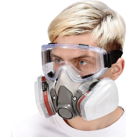 Masque de protection avec lunettes intégrées pour peinture, gaz et poussières, avec 2 filtres en coton KN95 interchangeables, Modèle 1 (1/5)