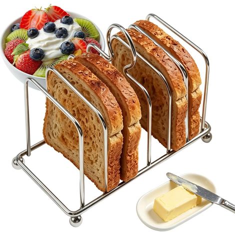 Porta toast vintage in acciaio inossidabile a 6 pezzi, espositore da tavolo per la colazione, adatto per casa, appartamento, dormitorio, cucina, bancone, ristorante, bar, hotel (1/5)