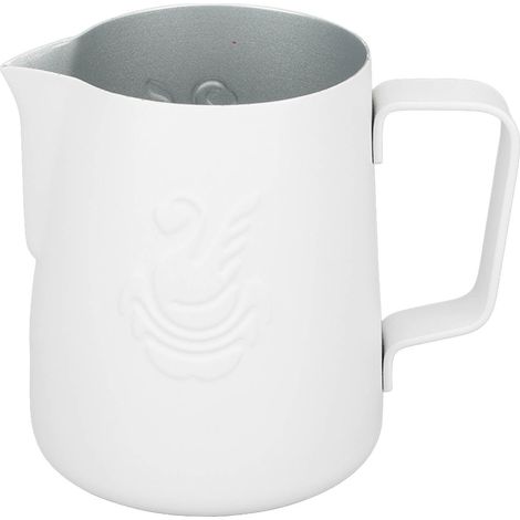 380-ml-Milchkännchen aus Edelstahl mit spitzem Ausgießer zum Kaffeeaufschäumen, weißes Besteck (1/5)