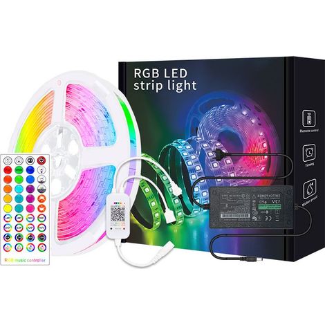 Ruban LED 20M,600 LED 12V Ruban Bluetooth Intelligent 5050 RGB SMD Multicolore Décorative Bande LED Lumineuse avec Télécommande à 40 Touches (1/5)