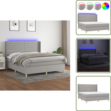 Boxspringbett mit Matratze & LED Hellgrau 160x200 cm Stoff - Boxspringbett - Doppelbett - Schlafsofa - Bettauflage - Lattenrost (1/5)