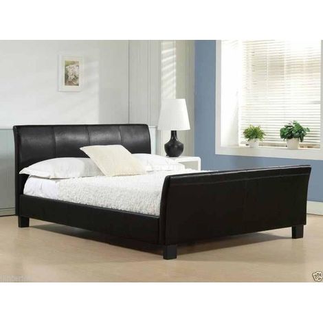 Smart Modern Faux Leather Frame Sleigh Bed - Brown - No Mattress 4ft6