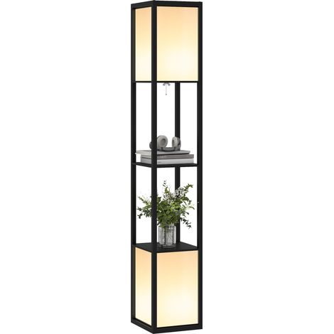 Modern Shelf Floor Lamp with Dual Ambient Light, Standing Lamp Living Room, Bedroom, 156cm, Black