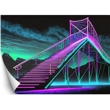 Fototapete Neon Treppe Futuristisch Abstrakt 100x70 cm (1/5)
