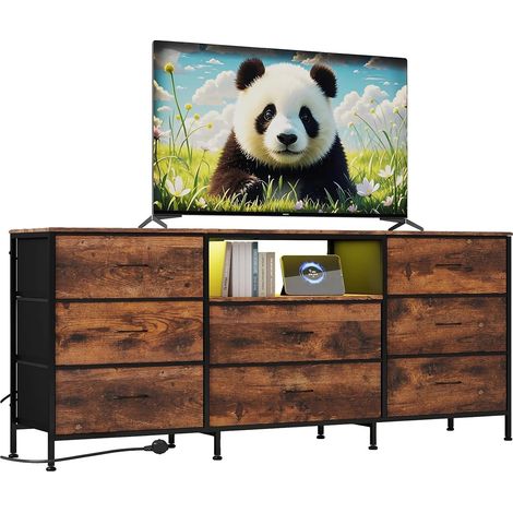 Meuble TV, Design en Fer et Bois, Rangement Média Polyvalent, Marron (1/2)