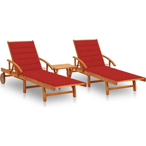 Set di 2 lettini prendisole sedie a sdraio lettini prendisole lettini da giardino mobili da giardino con tavolo e cuscini legno massello di acacia 020012123